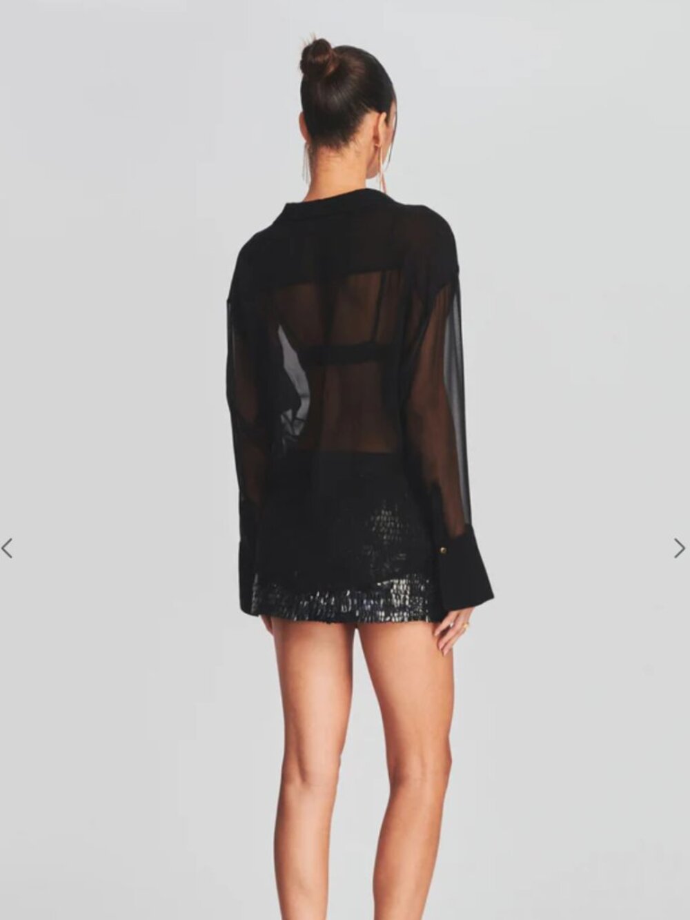 Retrofete Ramona Silk Chiffon Shirt Black M NWT Sheer - Picture 3 of 7